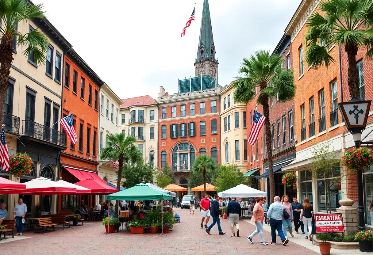 Town square in South Carolina bustling with community activities
