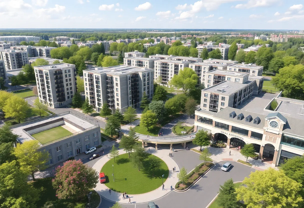 Visual representation of the Southpoint project in Hardeeville, featuring homes, businesses, and community spaces.