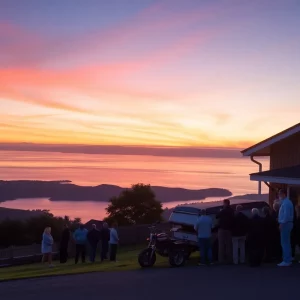 A peaceful St. Helena Island landscape during sunset, symbolizing community mourning.