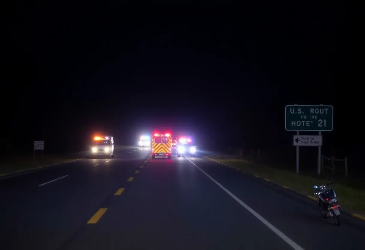 Scene of a traffic accident on U.S. Route 21 in Beaufort County