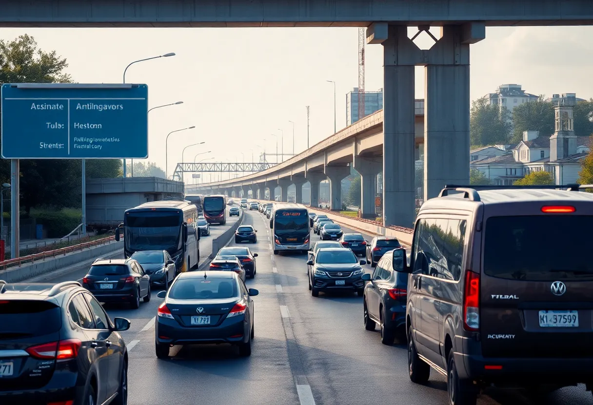 Traffic congestion in Beaufort County with construction signage.