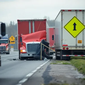 Truck collision scene on U.S. 21 highway