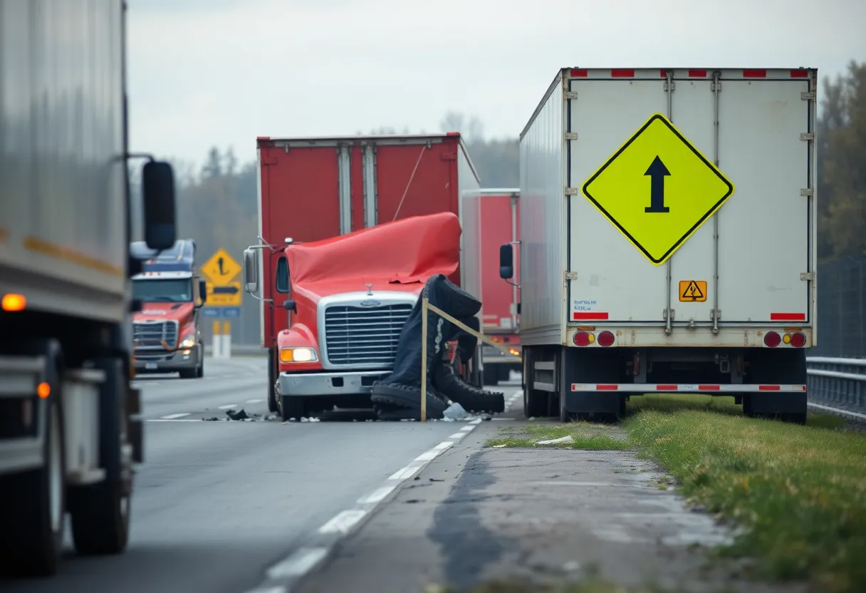 Truck collision scene on U.S. 21 highway