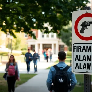 Students walking on USCB campus with safety signage