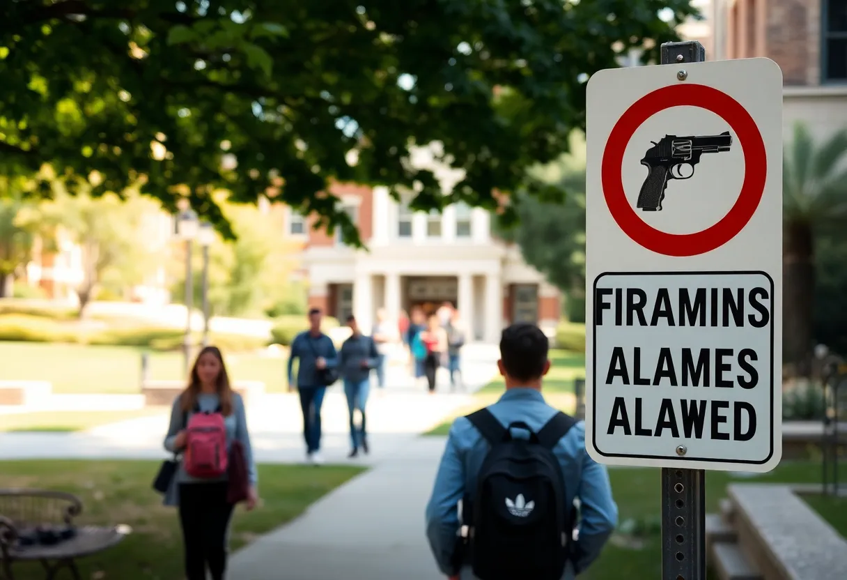 Students walking on USCB campus with safety signage