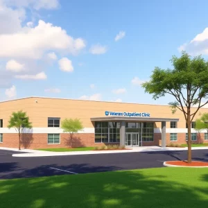 Architectural rendering of a modern veterans outpatient clinic