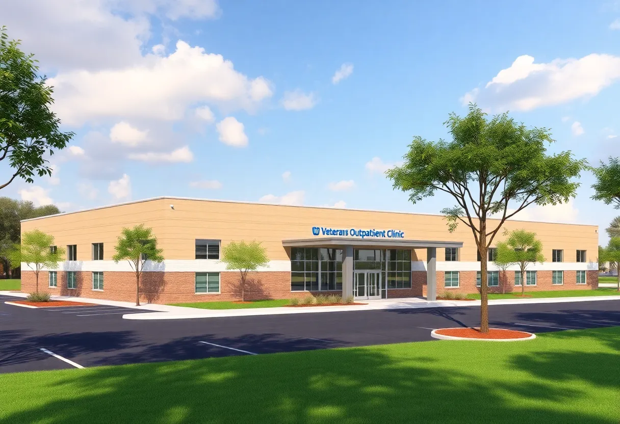 Architectural rendering of a modern veterans outpatient clinic