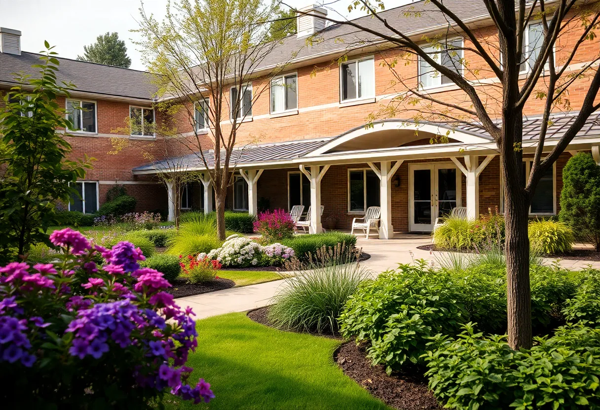Image of an assisted living facility garden where a shooting occurred