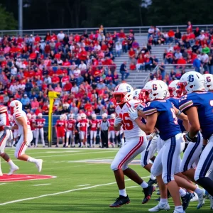 Football players in action during a high school game