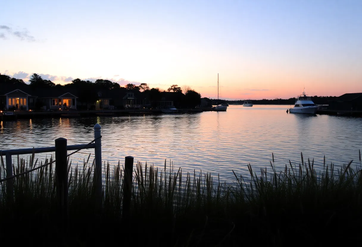 Sunset over Beaufort's waterfront symbolizing community heritage.
