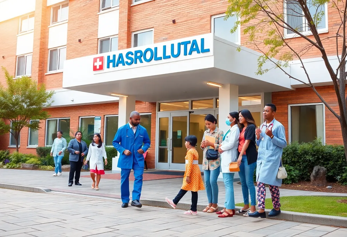 Healthcare staff assisting patients outside a hospital in Beaufort County.