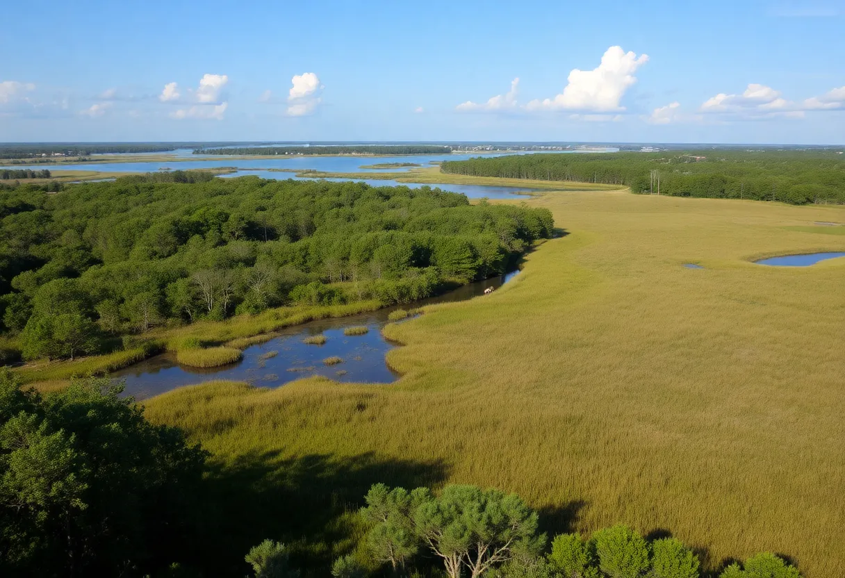 Scenic view of Beaufort County, South Carolina, with mosquito breeding areas highlighted.