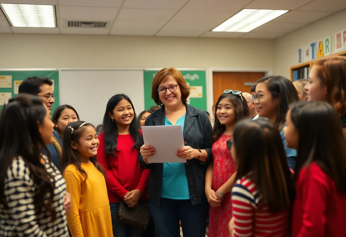 Celebration of Beaufort County Teacher of the Year with students and teachers
