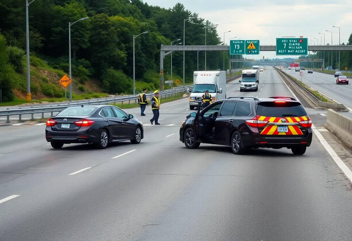 Emergency responders attending to a traffic collision scene