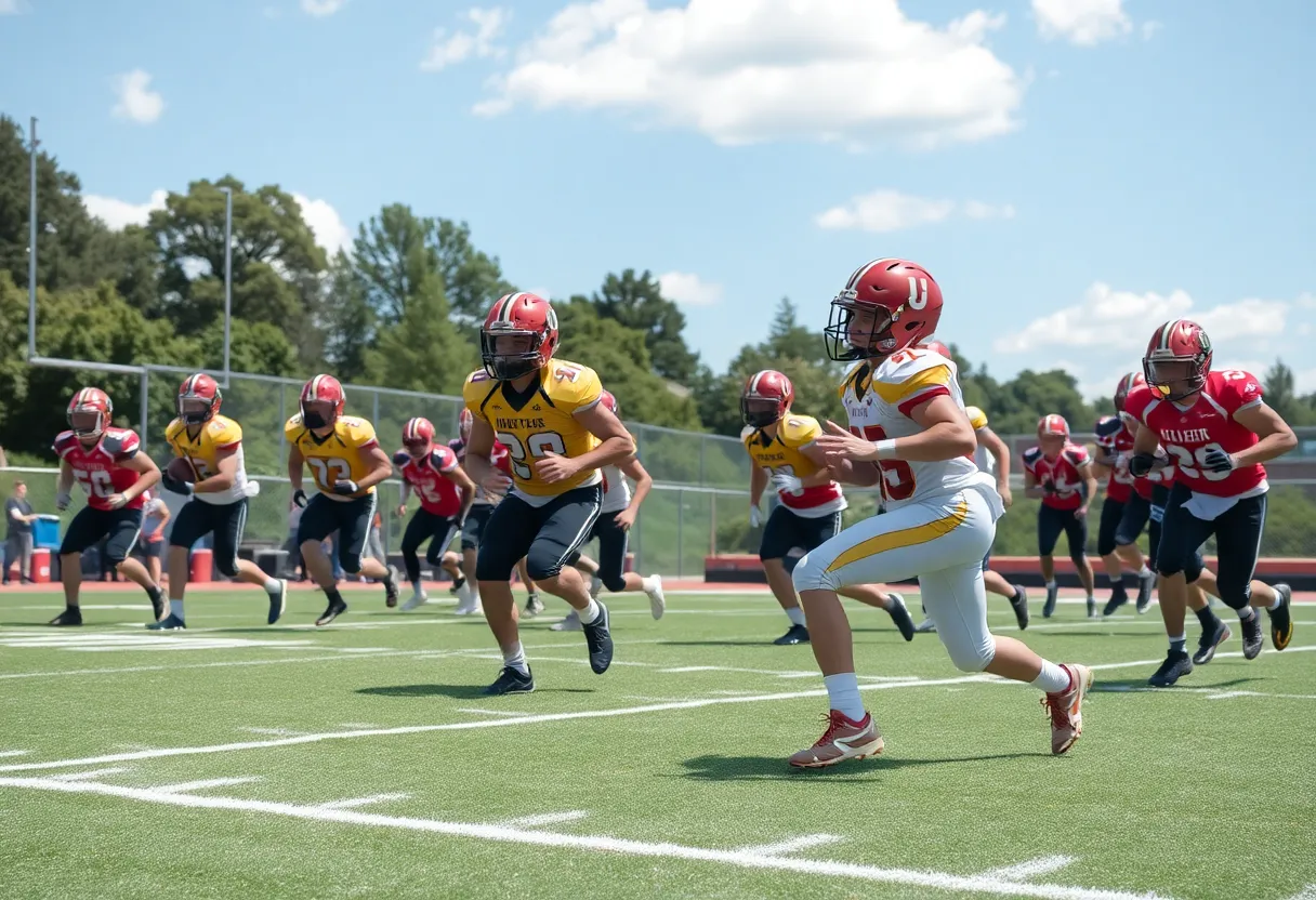 Players from Beaufort High School football team in action on the field.
