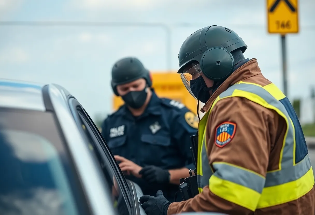 Law enforcement at a drug traffic checkpoint