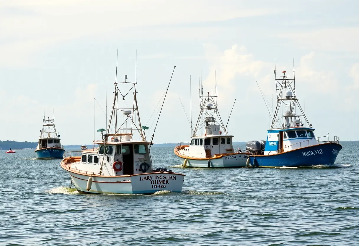 Fishing boats on St. Helena Sound in Beaufort, South Carolina.