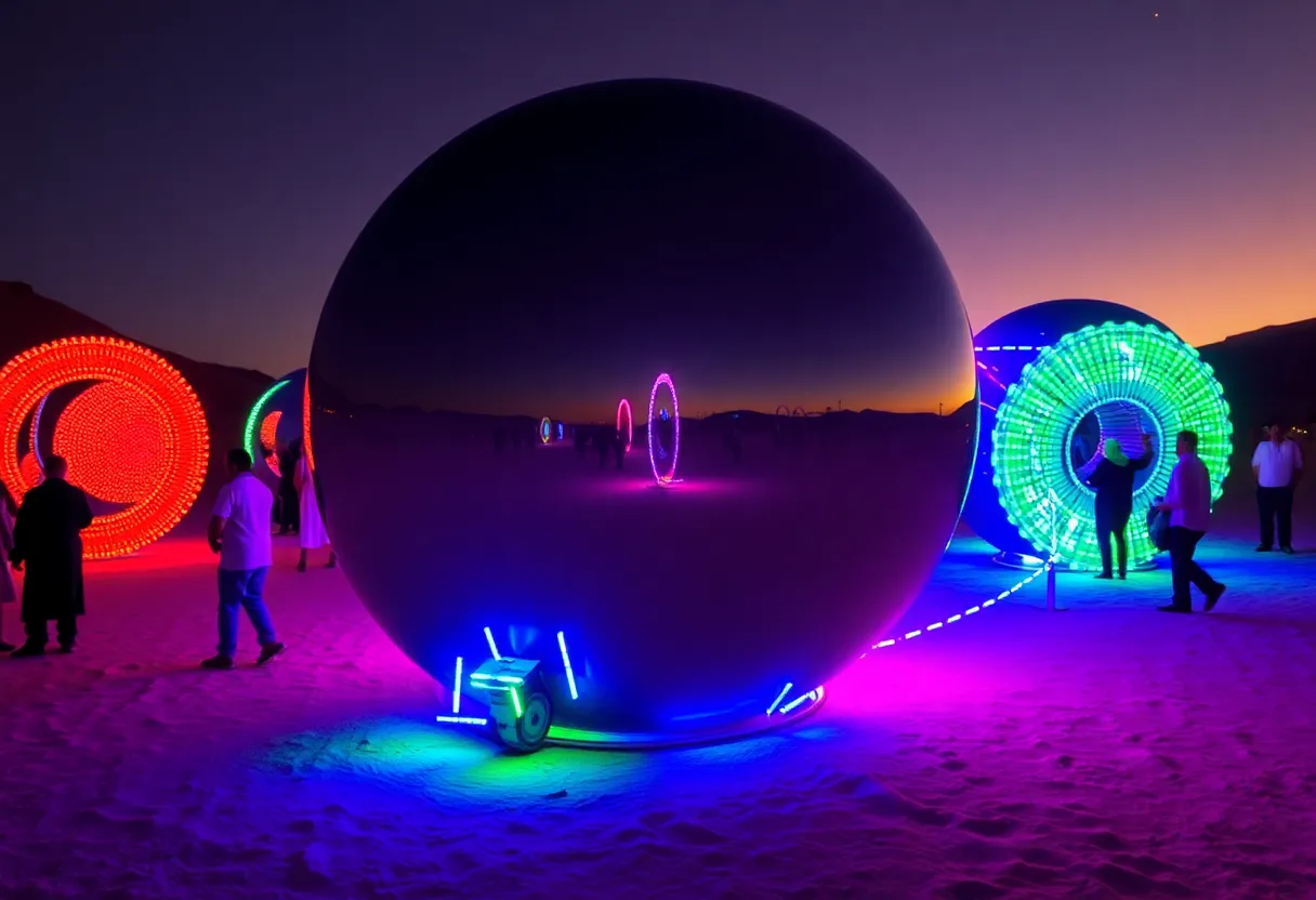 Curved mirrors with LED lights at Burning Man event