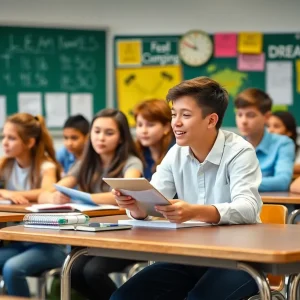 Students in a classroom engaged in learning with assessments around them