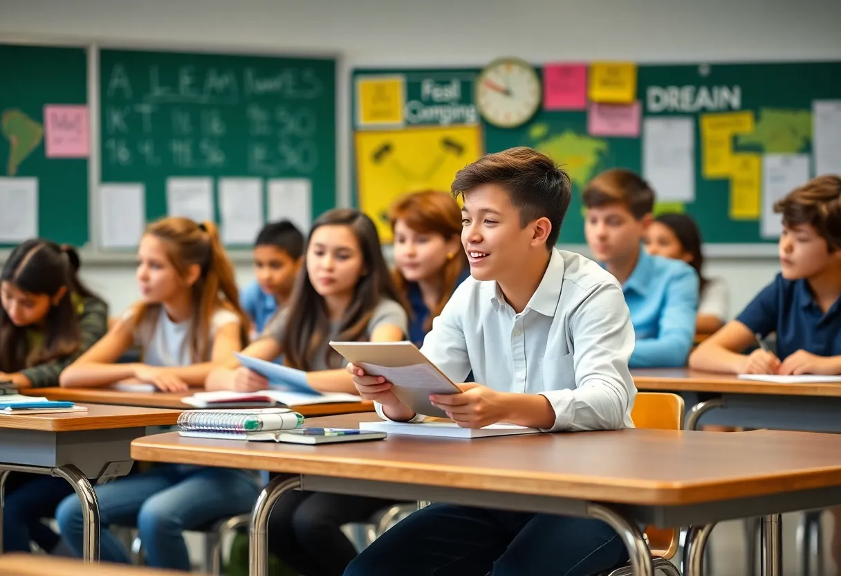 Students in a classroom engaged in learning with assessments around them