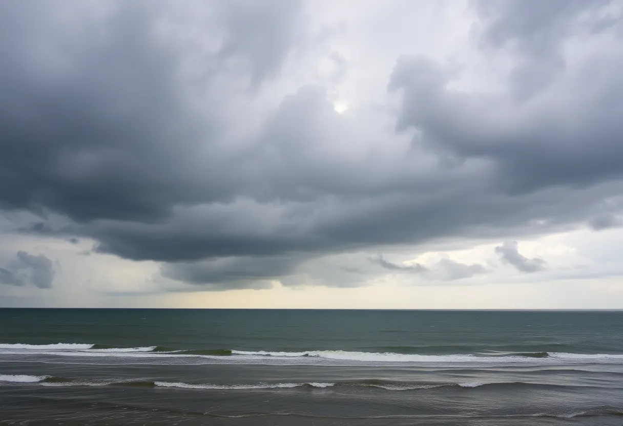 Dark clouds over South Carolina coast indicating storm