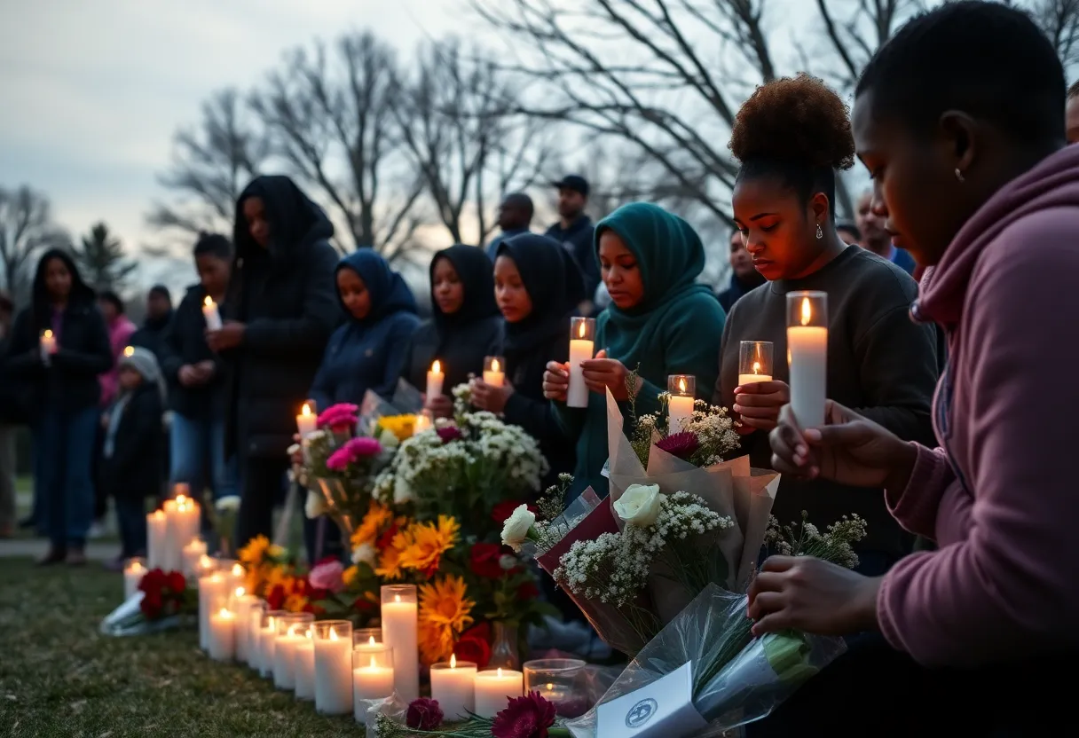 Community members holding candles in memory of Jerrieme Washington.