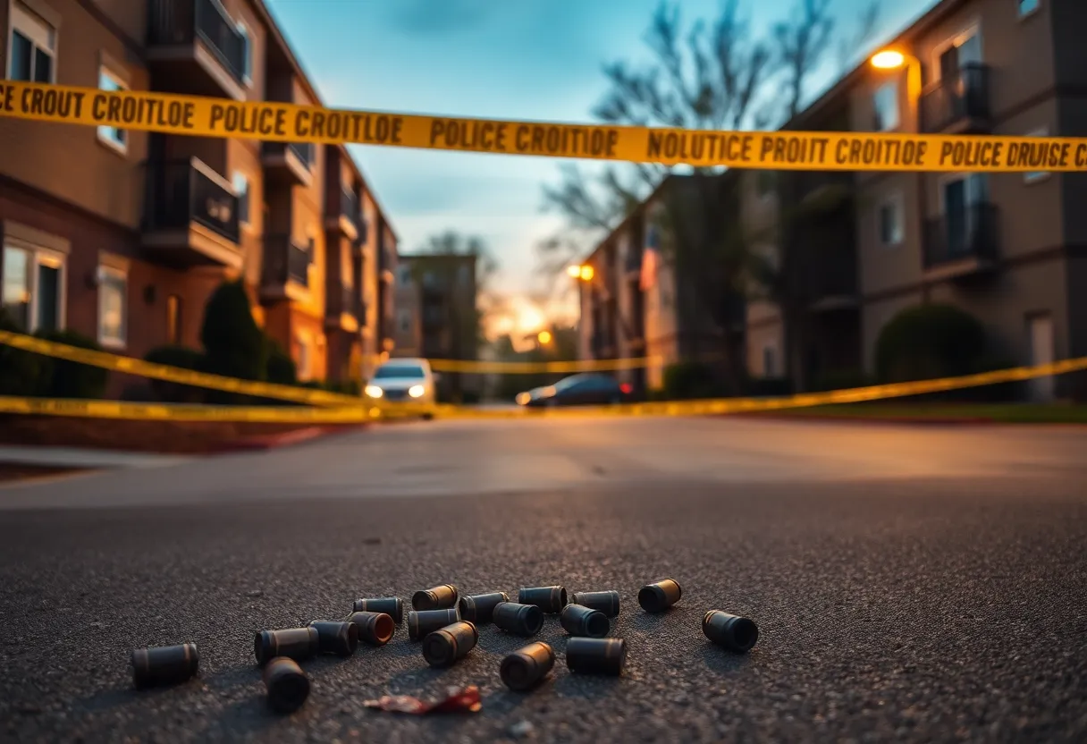 Police investigating a shooting scene in an apartment complex