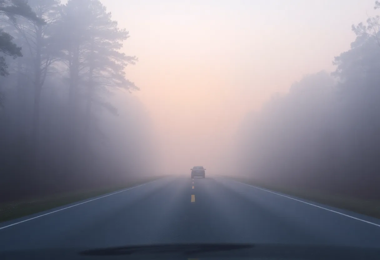 Fog on a road in South Carolina