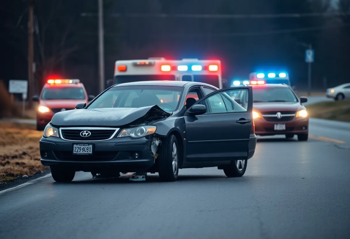Scene depicting a car accident with emergency response vehicles