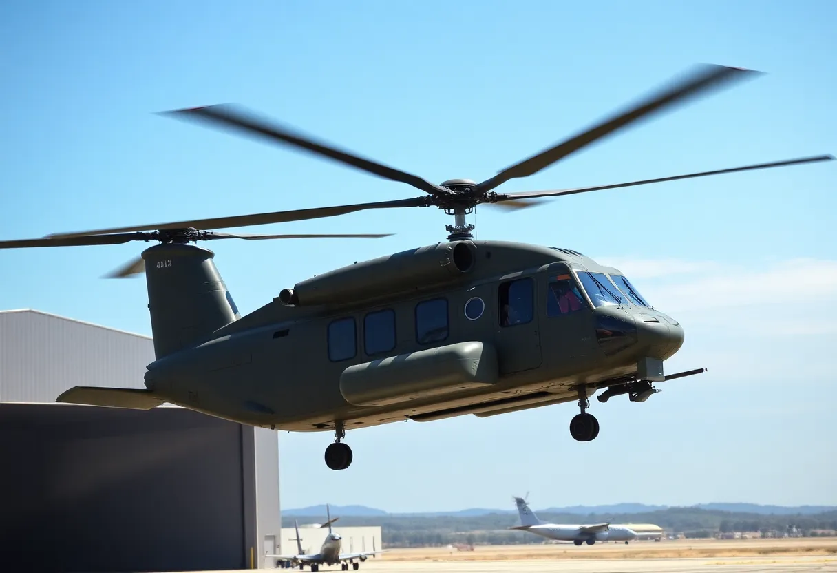 CH-53K helicopter transporting F-35B Lightning II at MCAS Beaufort