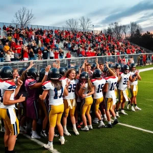Team celebration after winning a football game