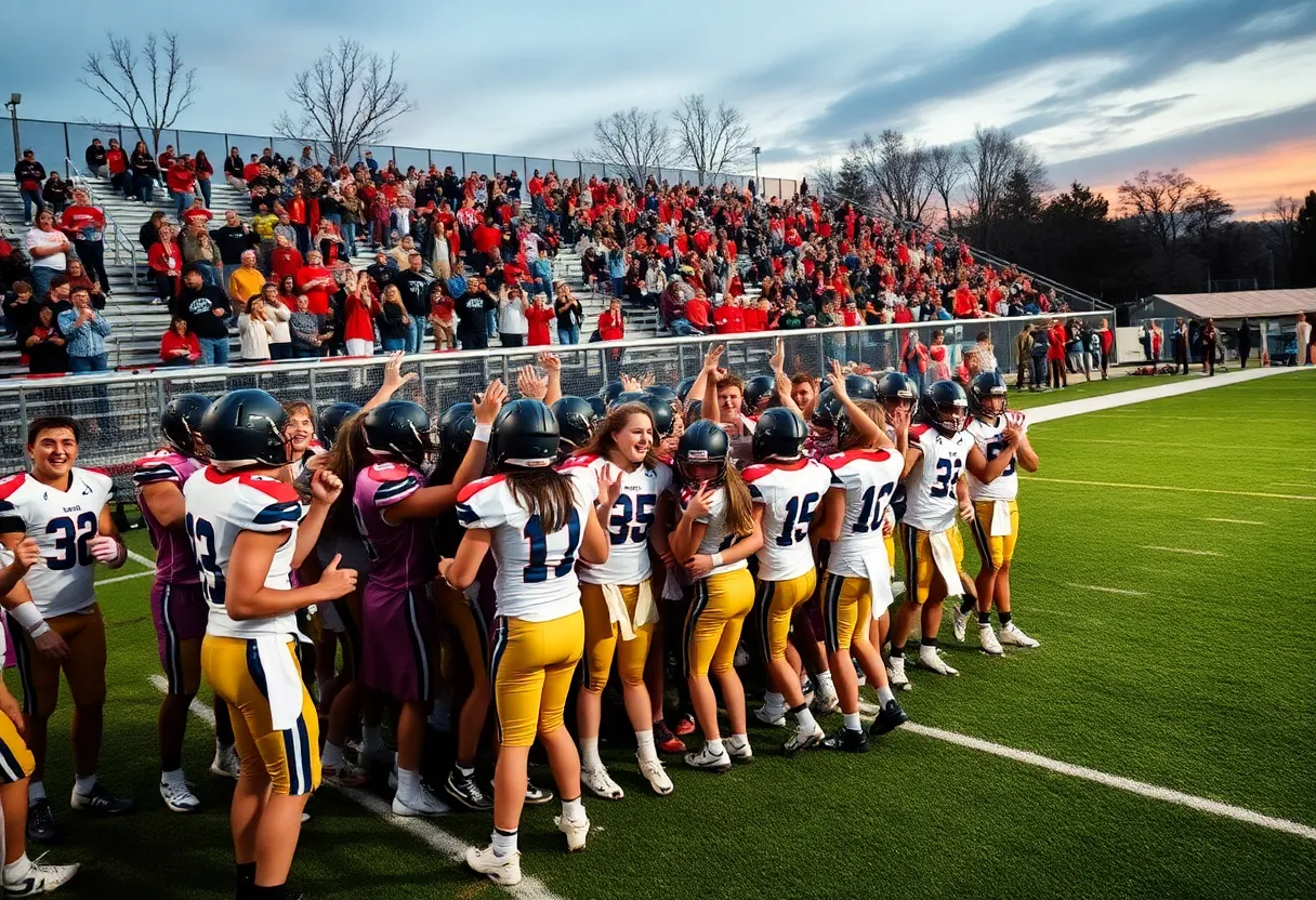 Team celebration after winning a football game