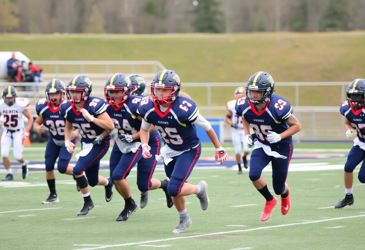 Greenwood football players celebrating after a game victory