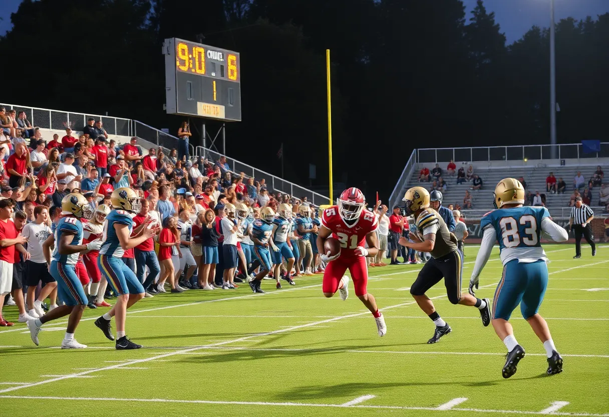 Football players in action during a high school game