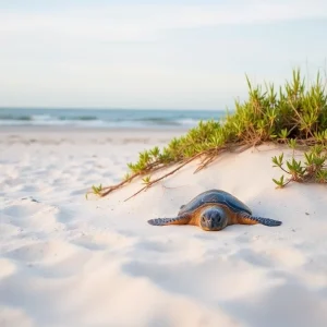 Loggerhead sea turtle nest on the sandy beach