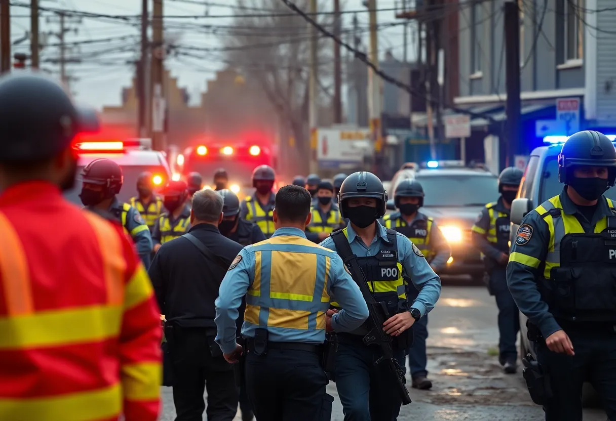 Law enforcement in action during a manhunt for a shooting suspect.