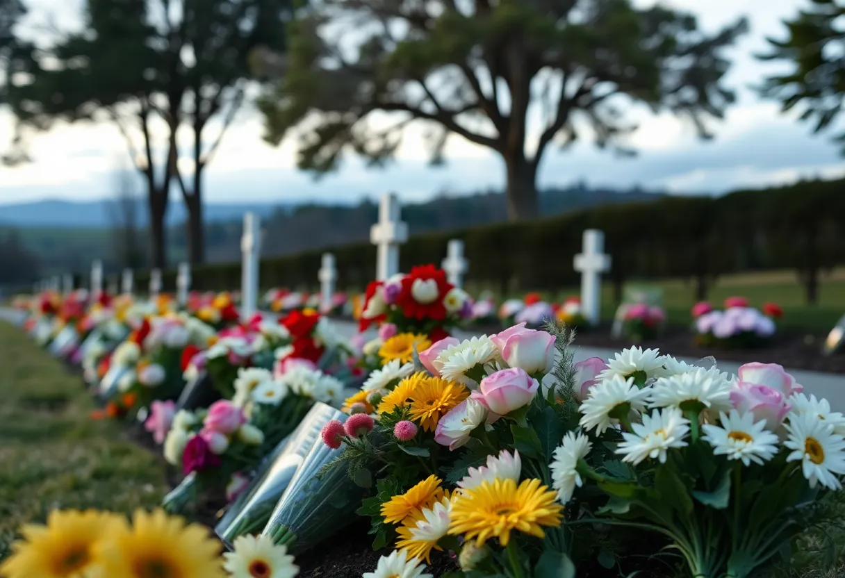 A beautiful memorial garden with flowers representing remembrance and peace.
