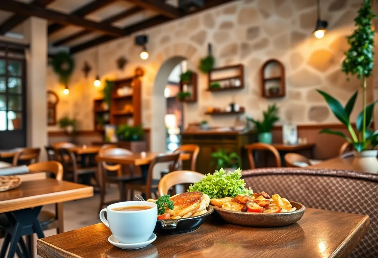 Interior view of The Olive Branch Cafe with Mediterranean decor