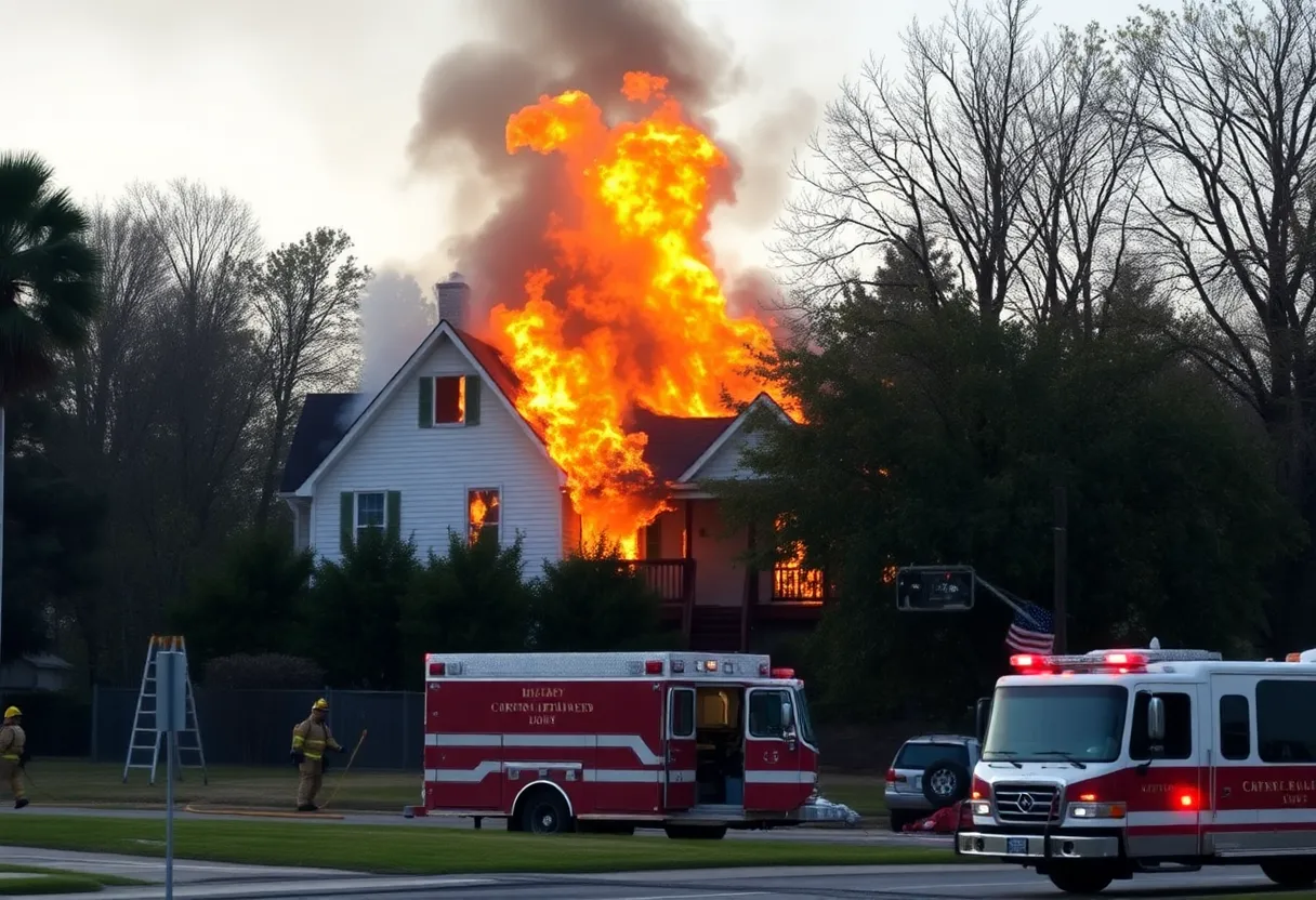 Firefighters battling a house fire on Parris Island