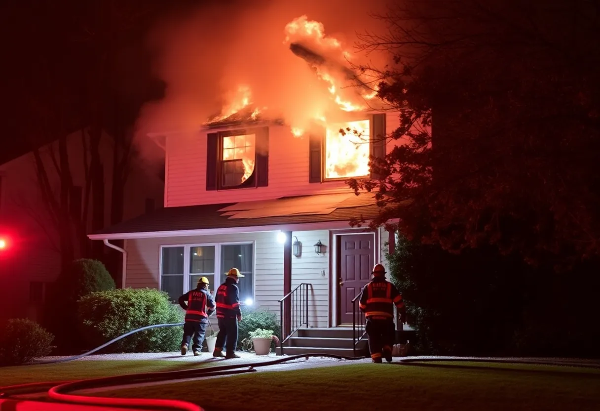 Firefighters responding to a house fire on Parris Island