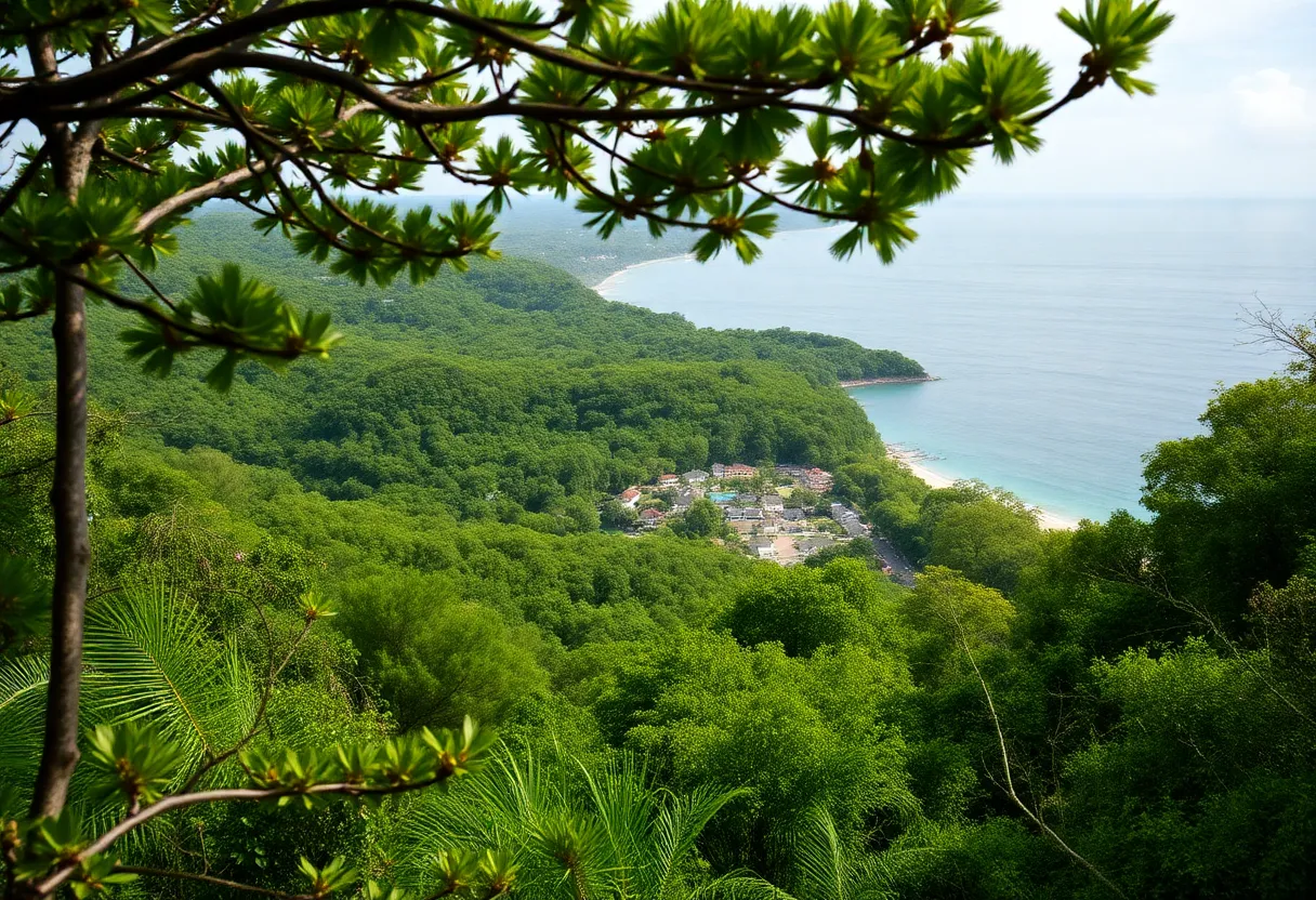 Scenic view of Pine Island showcasing lush greenery and coastal beauty