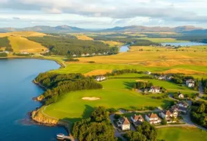 Conceptual image of the proposed Pine Island development with a golf course and homes