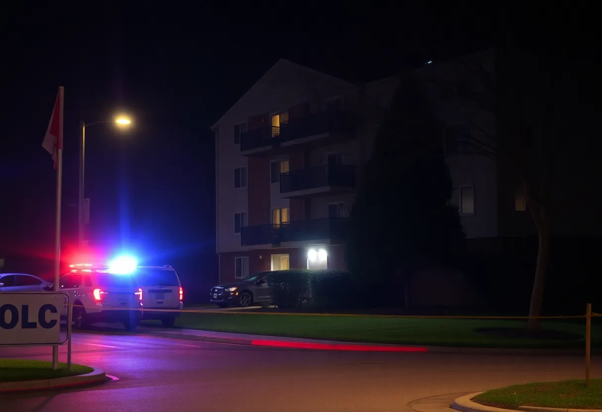 Police investigating a shooting scene at an apartment complex.