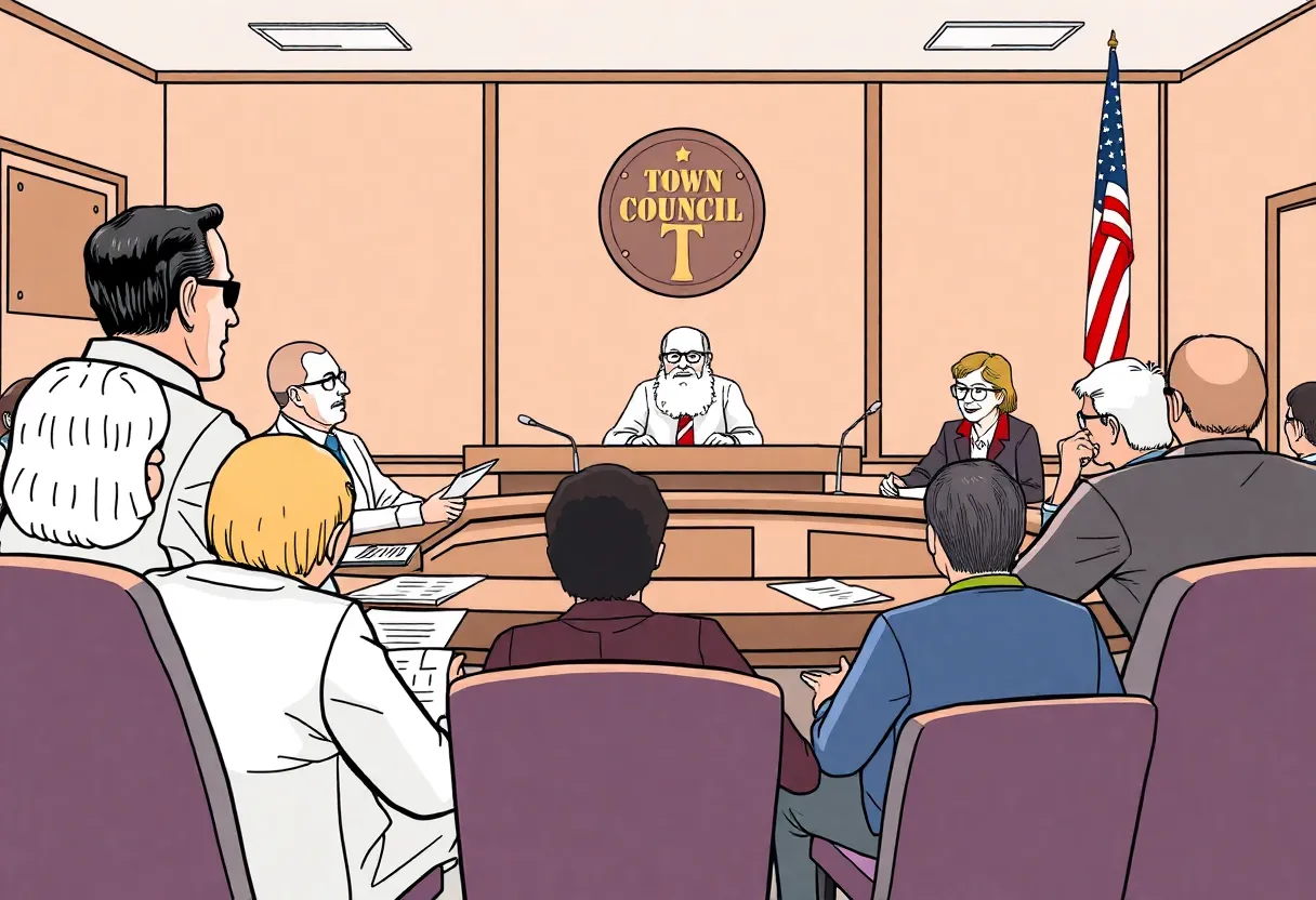 Town council members debating budget and salary adjustments