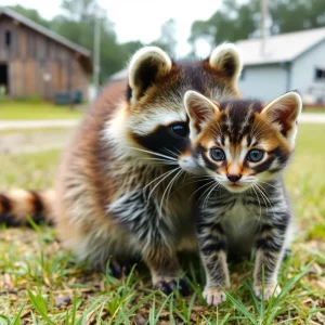 A raccoon and a kitten in South Carolina representing rabies awareness