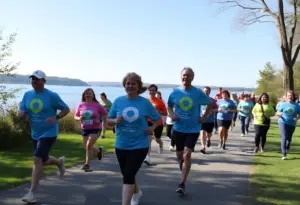 Participants in a community race supporting domestic violence awareness in Beaufort