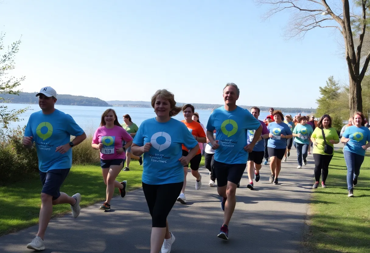 Participants in a community race supporting domestic violence awareness in Beaufort