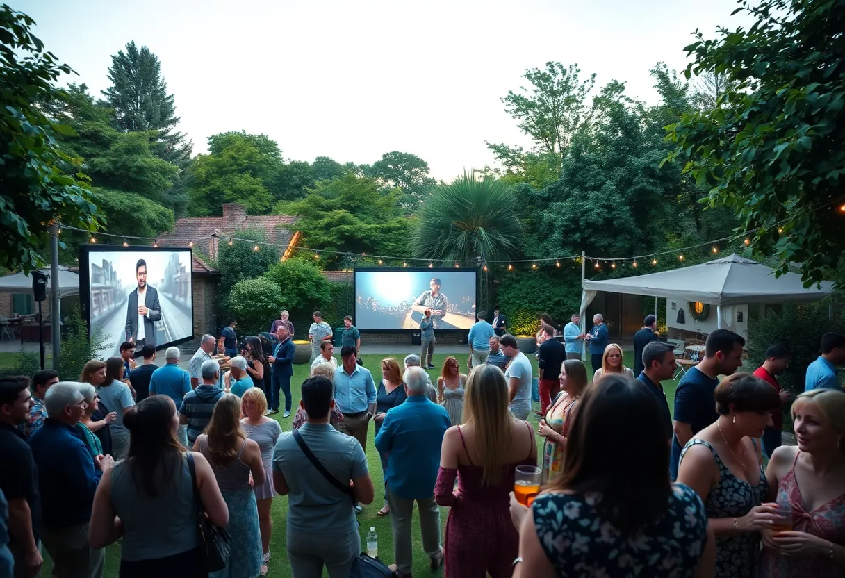 Outdoor garden film screening event in Beaufort