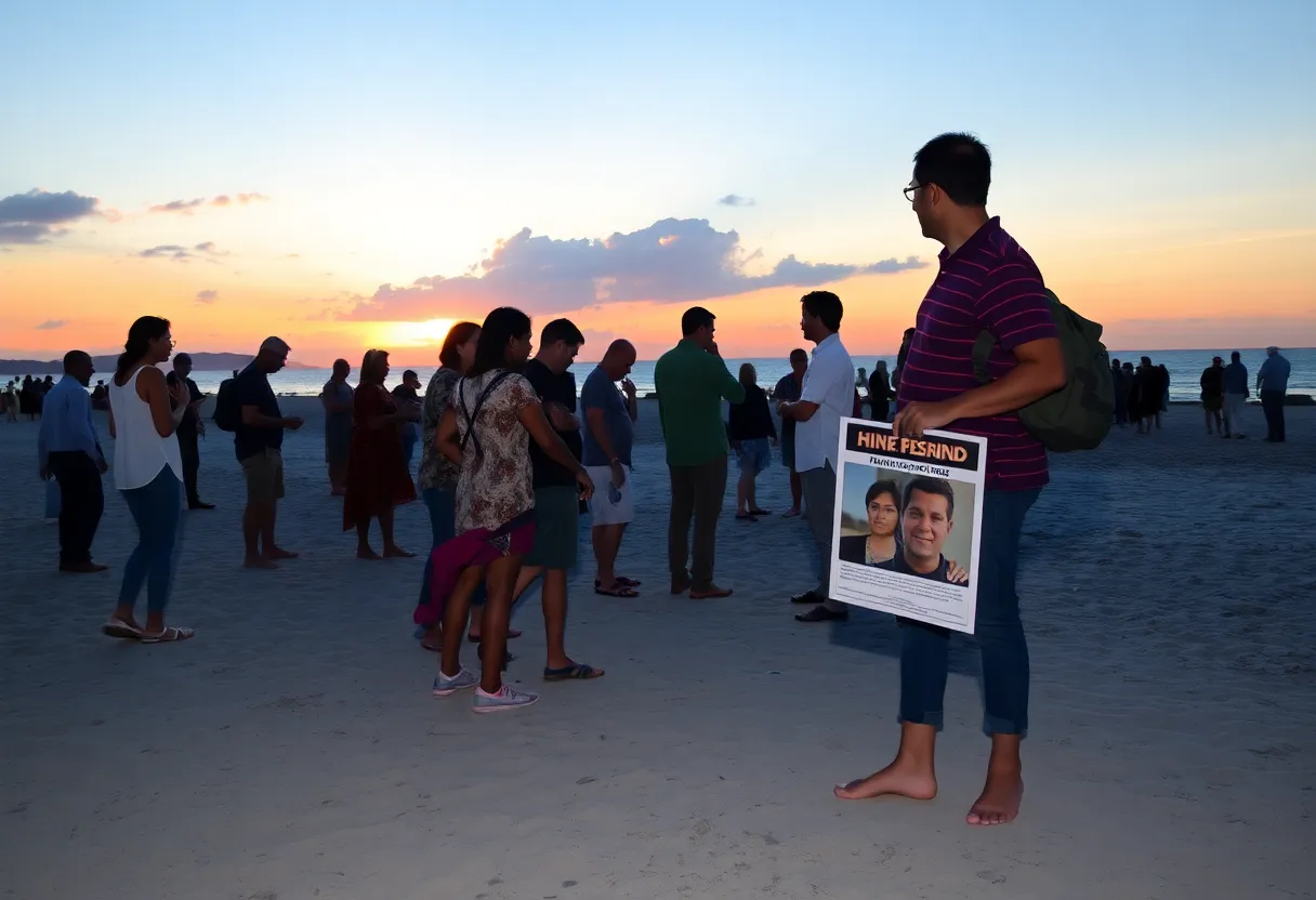 People searching for a missing person on a beach