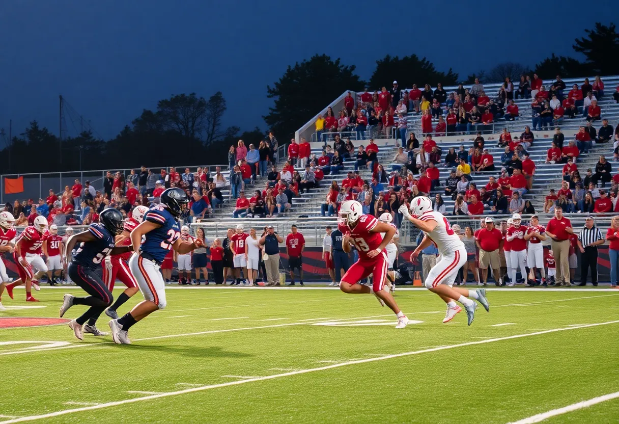 High school football players in action during a game in South Carolina.